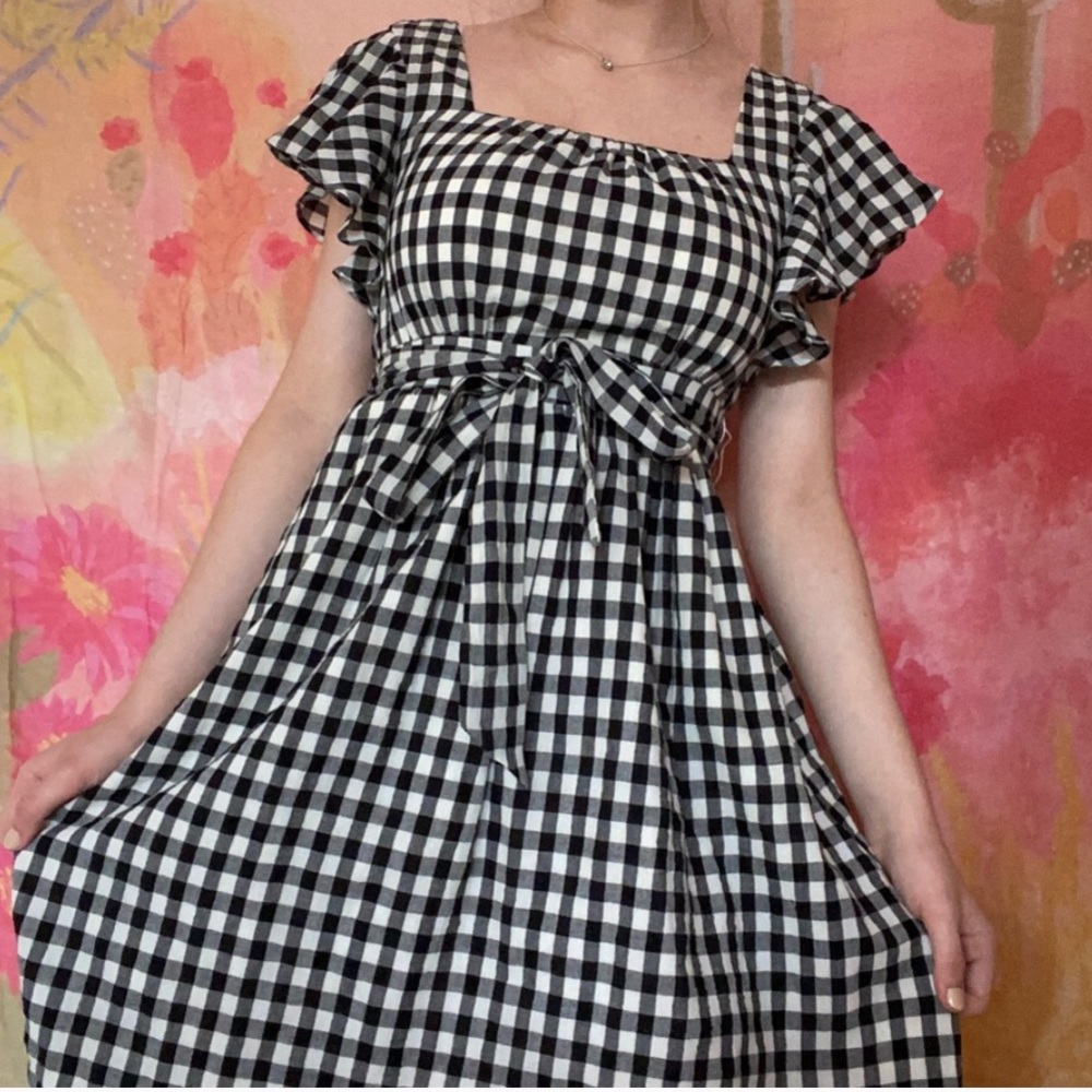 Modcloth Flutter Sleeve Gingham A-Line Dress - image 2